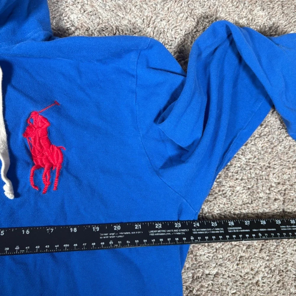Polo Ralph Lauren Mens XL Blue Long Sleeve Big Pony Hooded‎ Henley Shirt 3 Patch